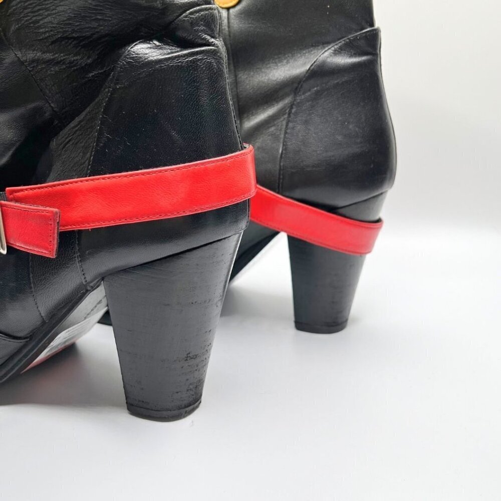 MELLOW YELLOW X JC/DC BLACK LEATHER VEAL CALFSKIN COLORFUL STRAPPY COWBOY BOOTS - Picture 9 of 13
